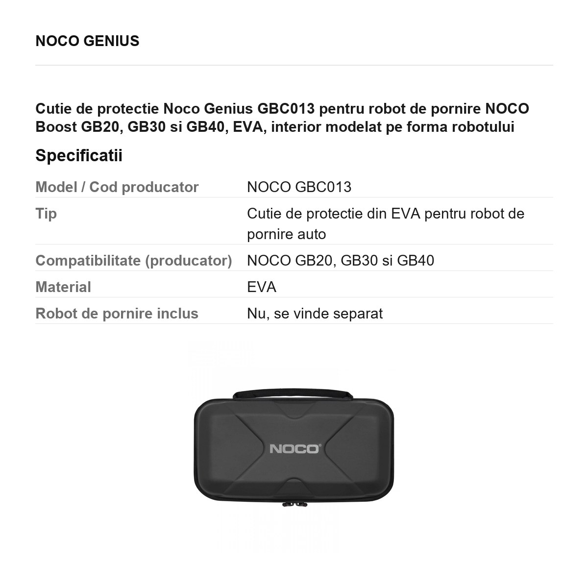 Cutie de protectie Noco Genius GBC013 pentru robot de pornire NOCO Boost GB20, GB30 si GB40, EVA, interior modelat pe forma robotului [2]