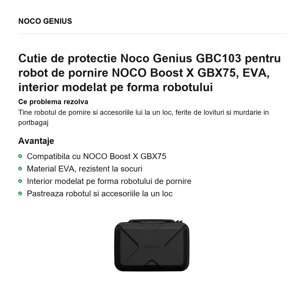 Cutie de protectie Noco Genius GBC103 pentru robot de pornire NOCO Boost X GBX75, EVA, interior modelat pe forma robotului [1]