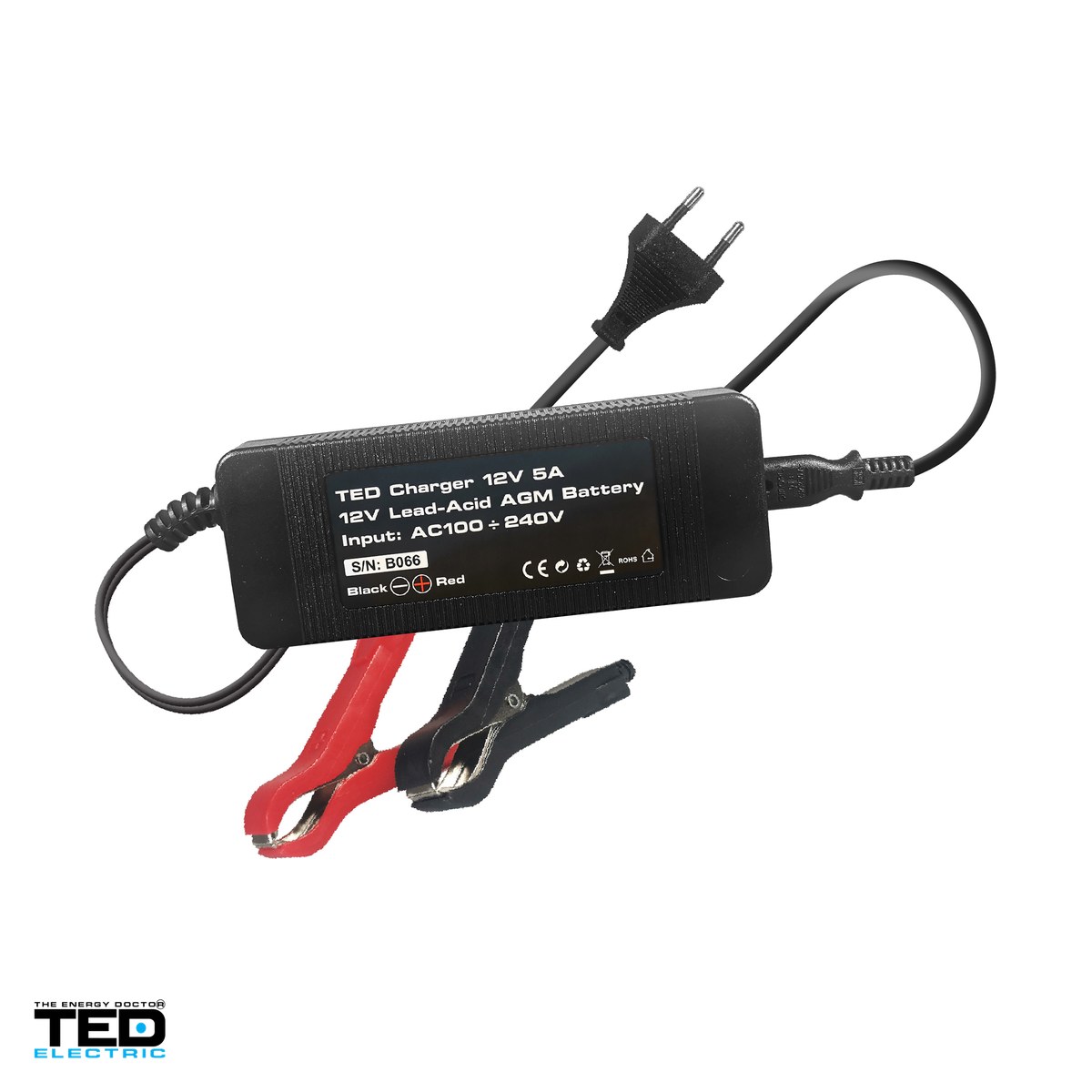 Redresoare si jump startere - Incarcator acumulatori TED Electric TED003560, 12 V, 5 A, pentru baterii plumb-acid AGM / VRLA de 25-100 Ah, alimentare 100-240 V