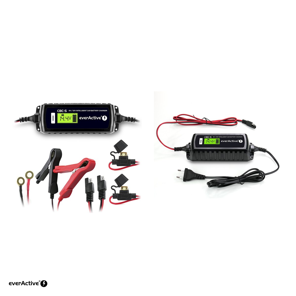 Redresor auto everActive CBC-5, 6 V / 12 V, curent 0,8 A sau 3,8 A, pentru baterii plumb-acid, AGM, GEL, afisaj LCD iluminat, cablu SAE detasabil [3]