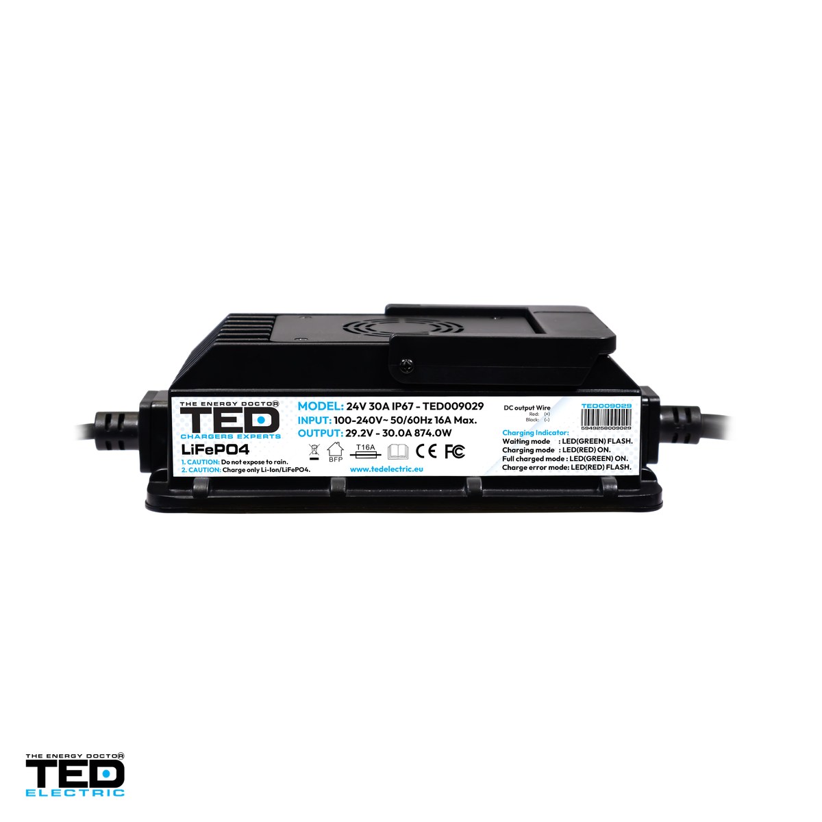 Incarcator smart Fast TED Electric TED009029 pentru baterii LiFePO4 24 V, tensiune de incarcare 29,2 V, 30 A, 876 W, incarcare in 3 etape, 292 x 116 x 81,1 mm [3]