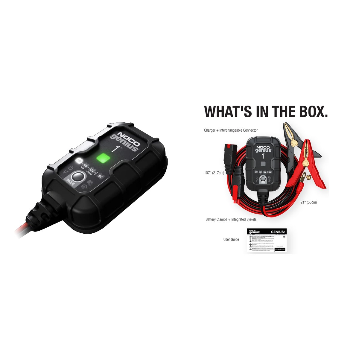 Redresor auto Noco Genius 1 (GENIUS1), 6 V / 12 V, 1 A, pentru baterii plumb-acid si litiu de pana la 30 Ah, incarcator si mentinere, 92 x 59 x 32 mm [3]