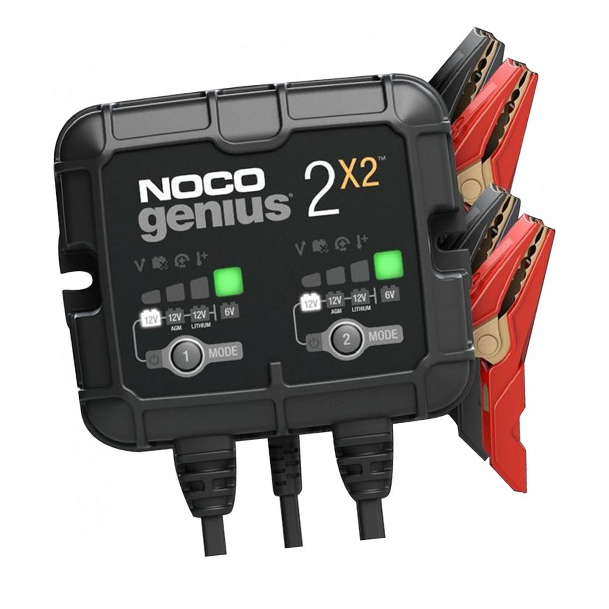 Redresoare si jump startere - Redresor auto Noco Genius 2x2 (GENIUS2X2), 2 iesiri independente, 6 V / 12 V, 2 A pe iesire, pentru 2 baterii plumb-acid si litiu de pana la 40 Ah