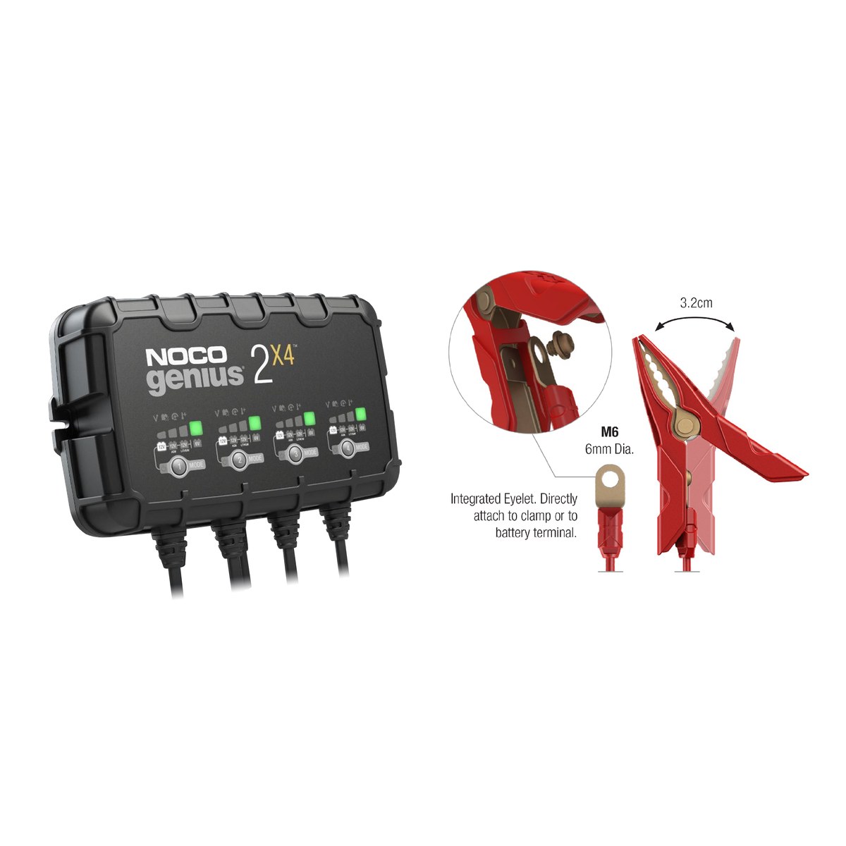 Redresor auto Noco Genius 2x4 (GENIUS2X4), 4 iesiri independente, 6 V / 12 V, 2 A pe iesire, pentru 4 baterii plumb-acid si litiu de pana la 40 Ah [3]