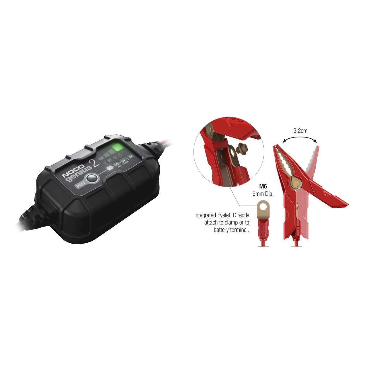 Redresor auto Noco Genius 2 (GENIUS2), 6 V / 12 V, 2 A, pentru baterii plumb-acid si litiu de pana la 40 Ah, incarcator si mentinere, 94 x 61 x 43 mm [3]