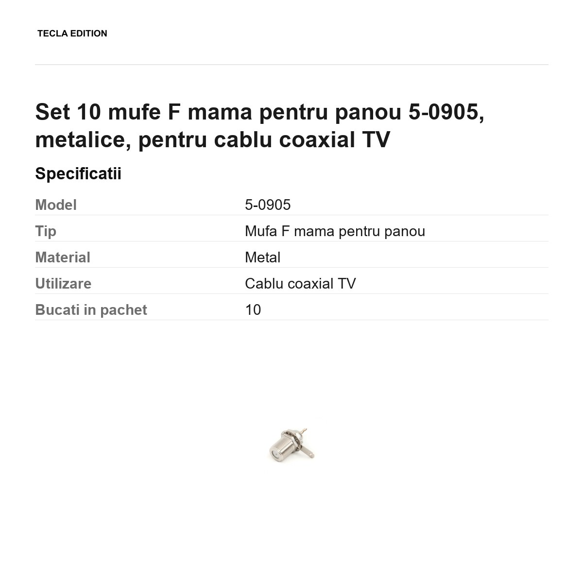 Set 10 mufe F mama pentru panou 5-0905, metalice, pentru cablu coaxial TV [2]