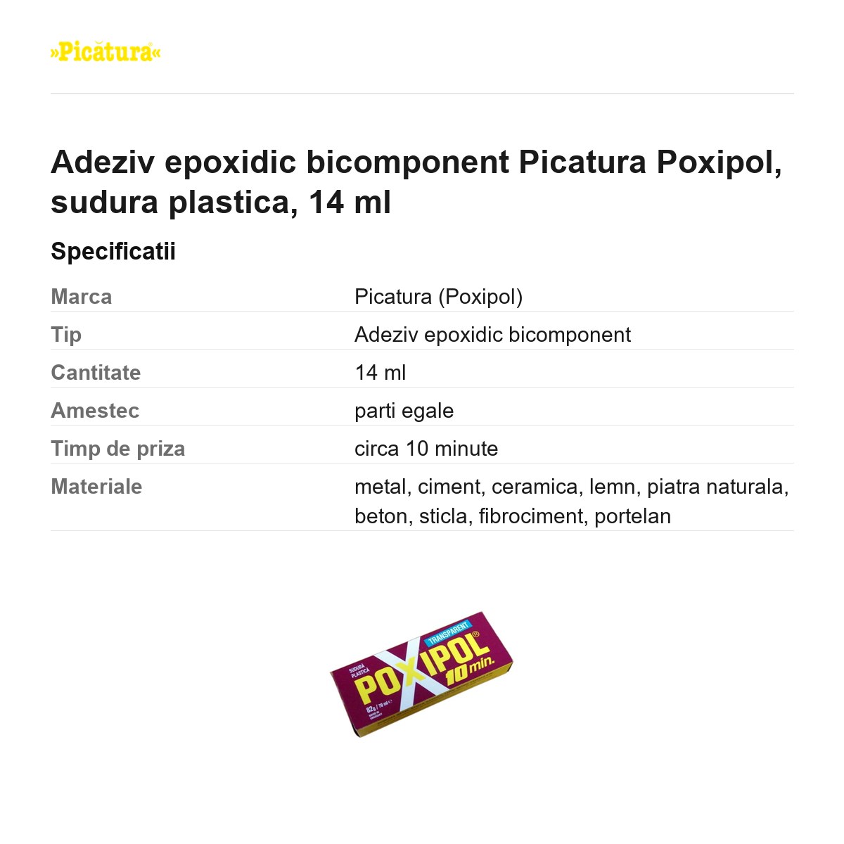 Adeziv epoxidic bicomponent Picatura Poxipol, sudura plastica, 14 ml [2]