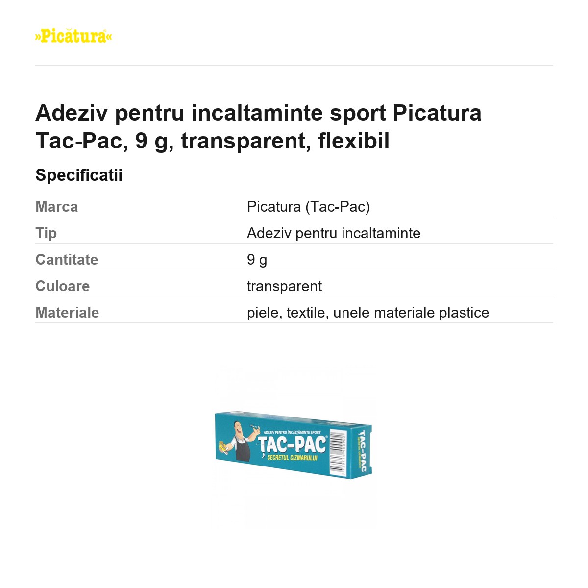 Adeziv pentru incaltaminte sport Picatura Tac-Pac, 9 g, transparent, flexibil [2]