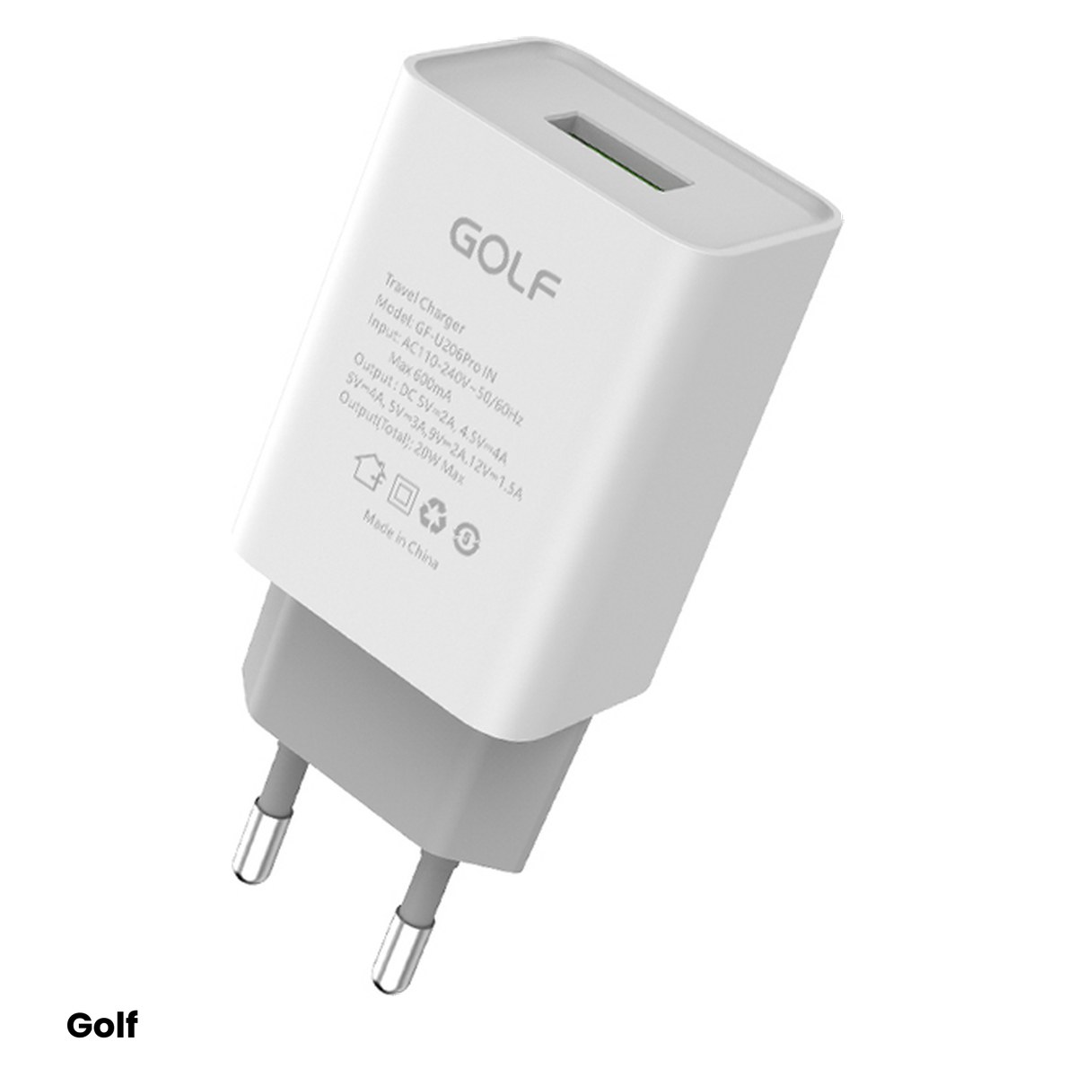 Priza retea - Incarcator de retea Golf GF-U206PRO, 1x USB Quick Charge, 3 A, 20 W, culoare alba