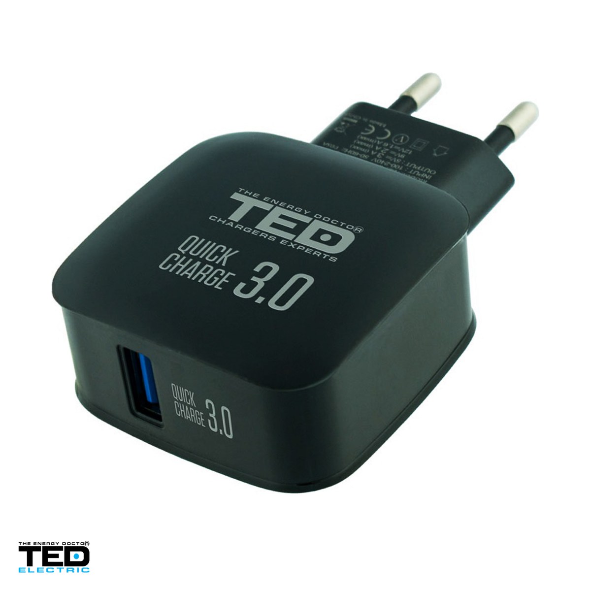 Priza retea - Incarcator de retea TED Electric TED500086, 1x USB, 3 A, 18 W, Fast Charge, culoare neagra