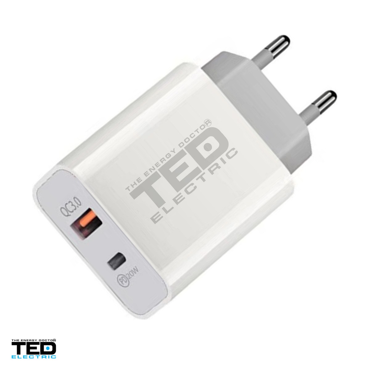 Priza retea - Incarcator de retea TED Electric TED600403, 1x USB-C PD si 1x USB-A 3.0, 18 W, Fast Charge, culoare neagra