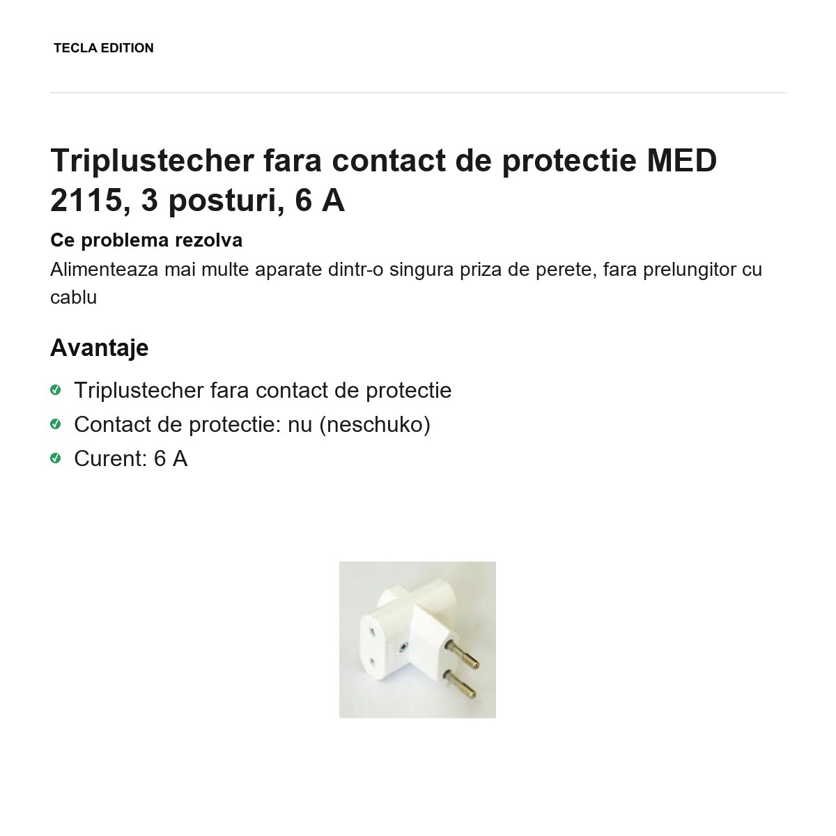 Triplustecher fara contact de protectie MED 2115, 3 posturi, 6 A [1]