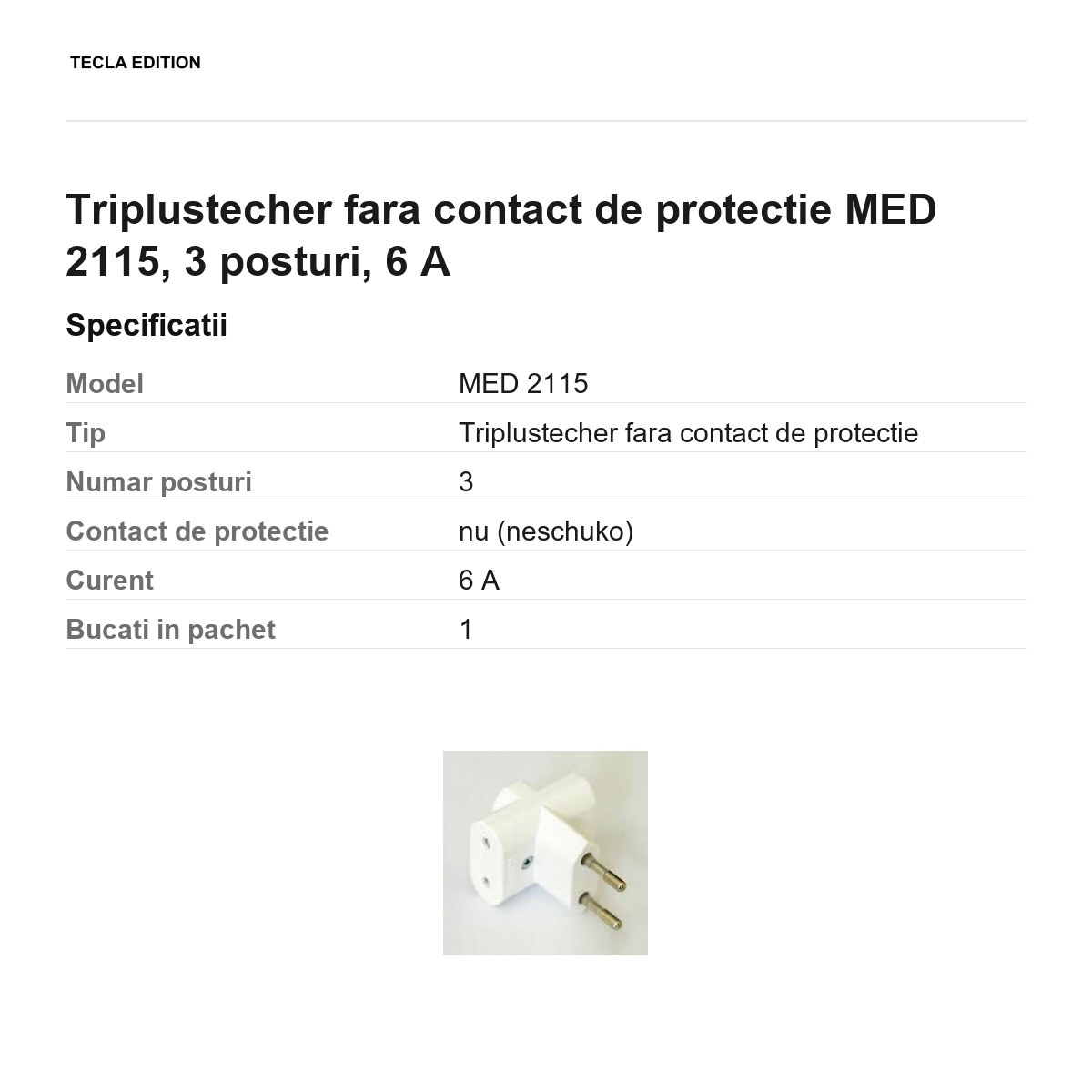 Triplustecher fara contact de protectie MED 2115, 3 posturi, 6 A [2]