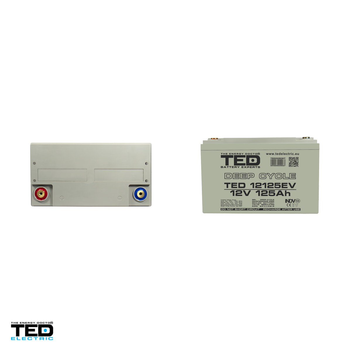 Acumulator GEL VRLA deep cycle TED Electric TEDEV12125, 12 V, 125 Ah, pentru vehicule electrice, 330 x 171 x 216 mm, borne M8, TED009067 [3]