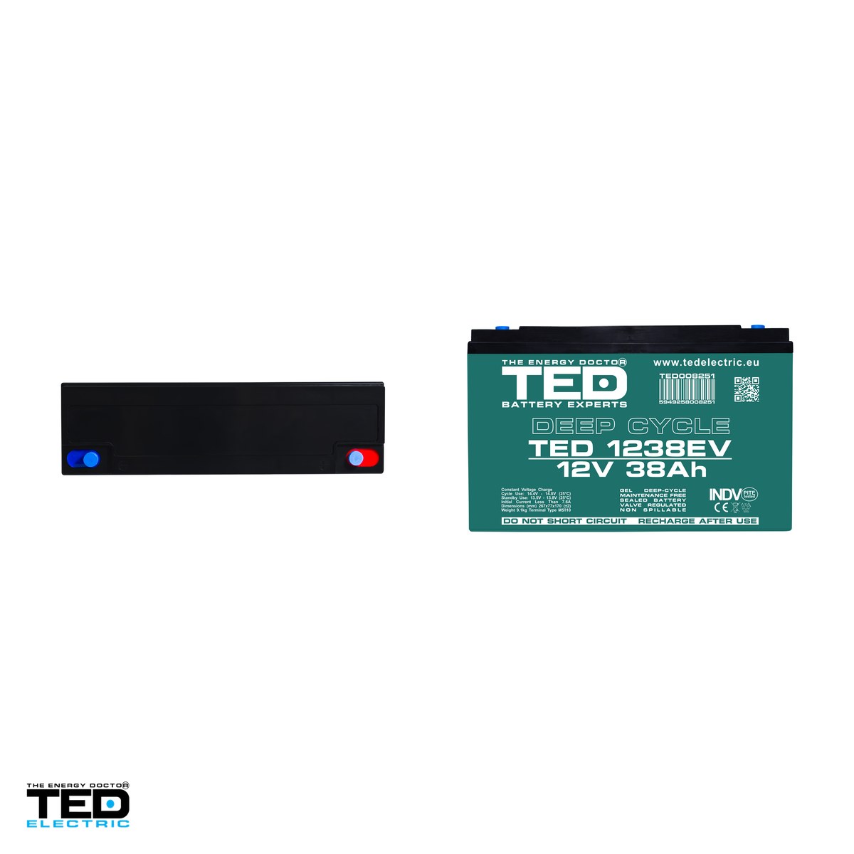 Acumulator GEL VRLA deep cycle TED Electric TEDEV1238, 12 V, 38 Ah, pentru vehicule electrice, 267 x 77 x 170 mm, borne M5, TED008251 [3]