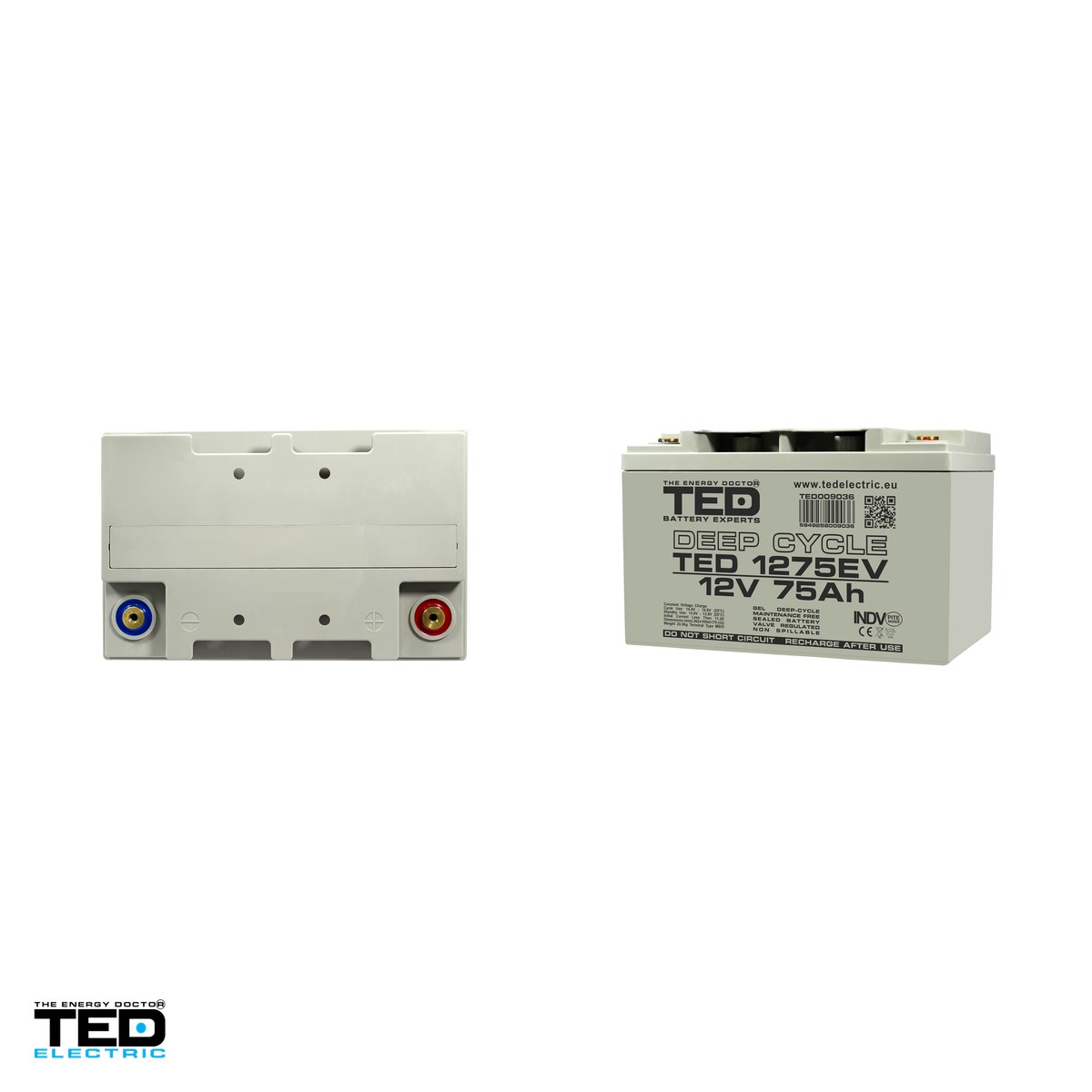 Acumulator GEL VRLA deep cycle TED Electric TEDEV1275, 12 V, 75 Ah, pentru vehicule electrice, 262 x 165 x 170 mm, borne M6, TED009036 [3]