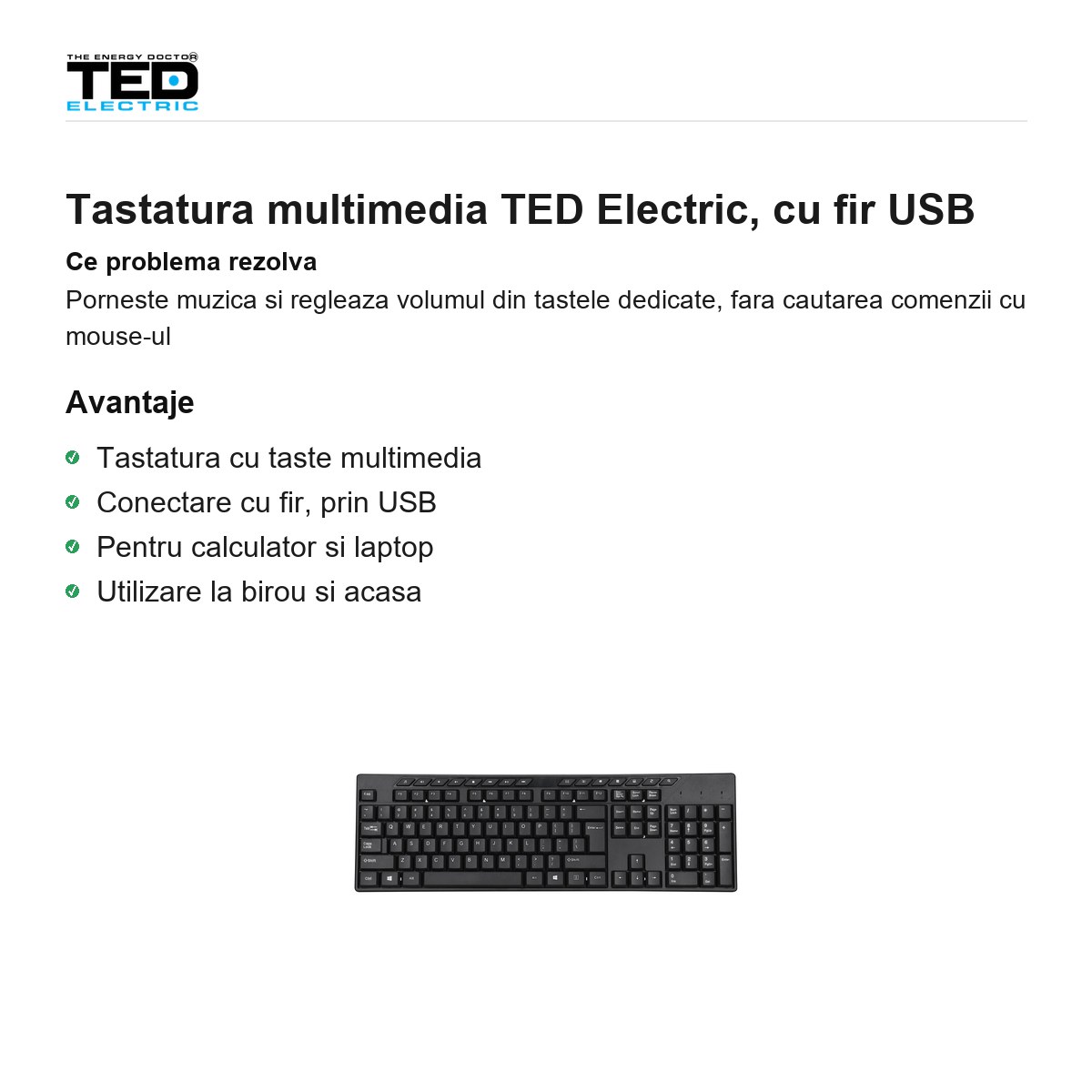 Tastatura multimedia TED Electric, cu fir USB [1]
