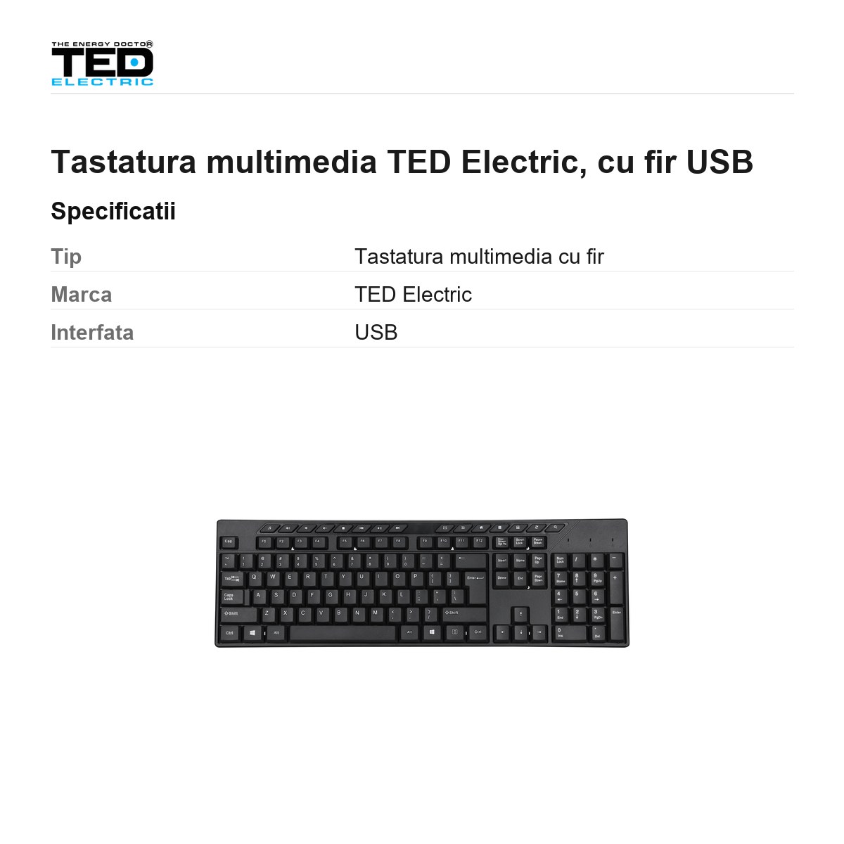Tastatura multimedia TED Electric, cu fir USB [2]