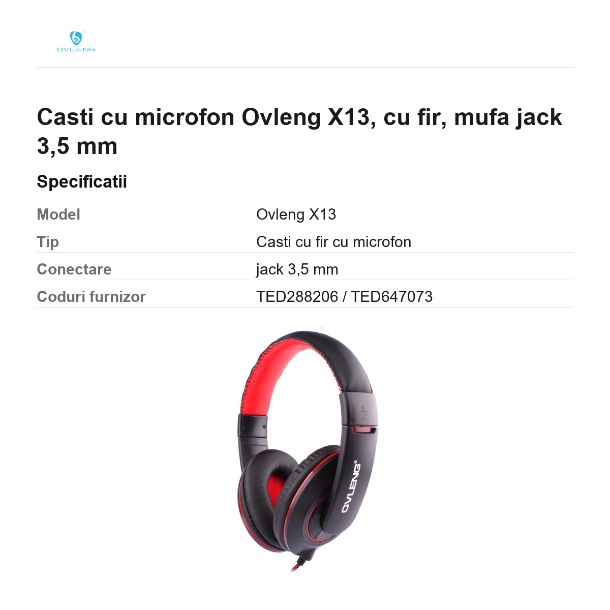 Casti cu microfon Ovleng X13, cu fir, mufa jack 3,5 mm [2]