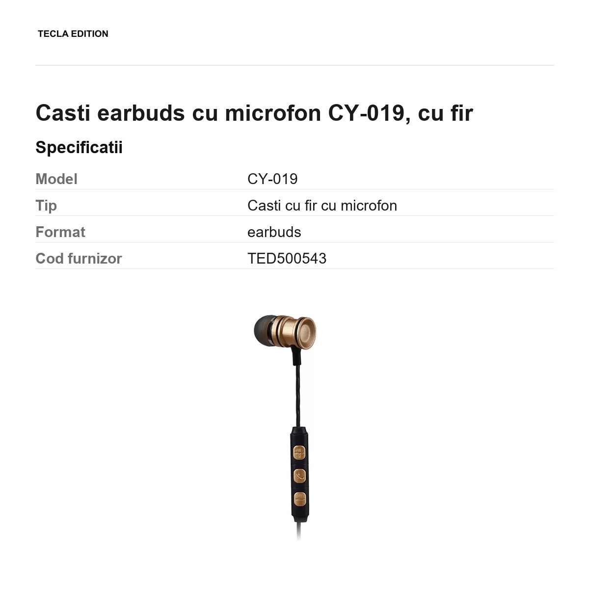 Casti earbuds cu microfon CY-019, cu fir [2]