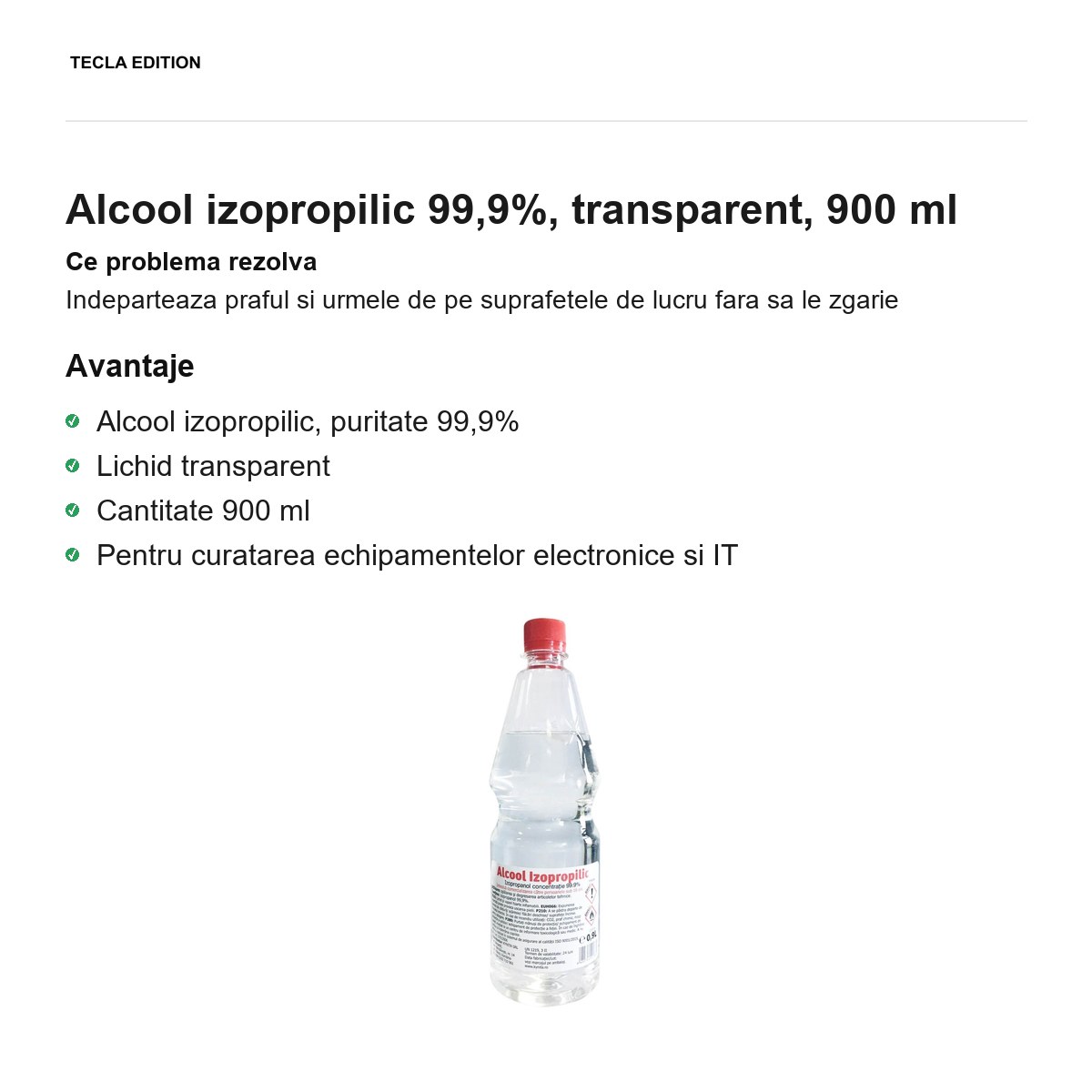 Alcool izopropilic 99,9%, transparent, 900 ml [1]