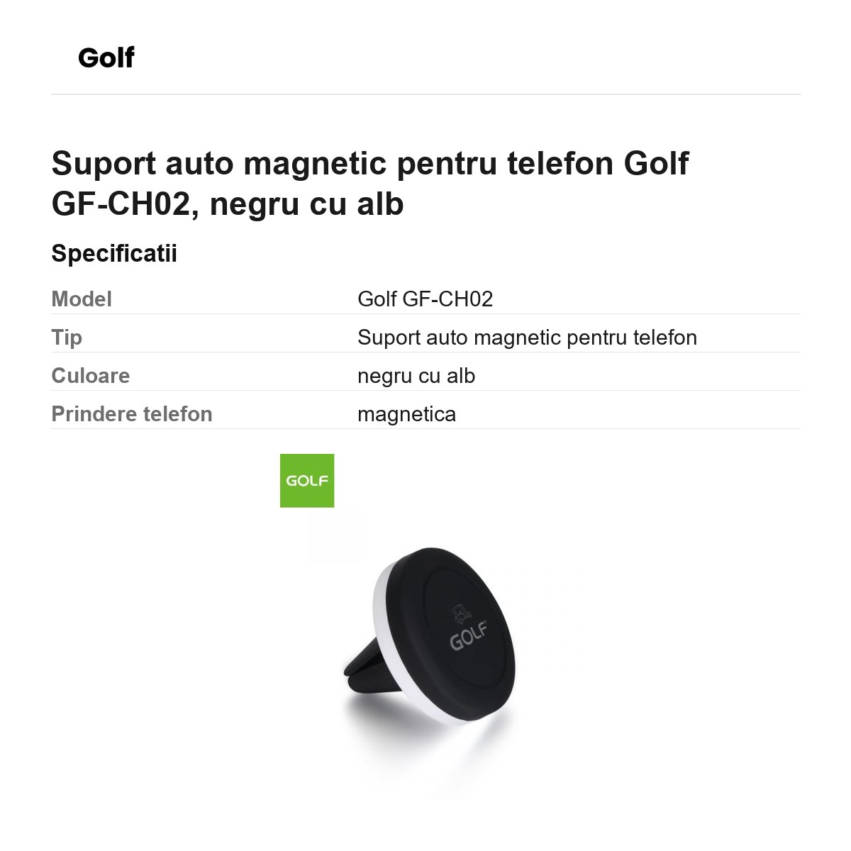 Suport auto magnetic pentru telefon Golf GF-CH02, negru cu alb [2]
