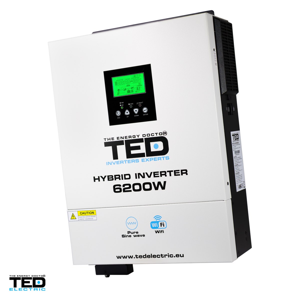 Invertoare solare - Invertor solar hibrid off-grid TED Electric TED008367, 48 V la 230 V, 6200 W, MPPT 90-450 V, unda sinusoidala pura, compatibil LiFePO4, Wi-Fi, 2 iesiri AC