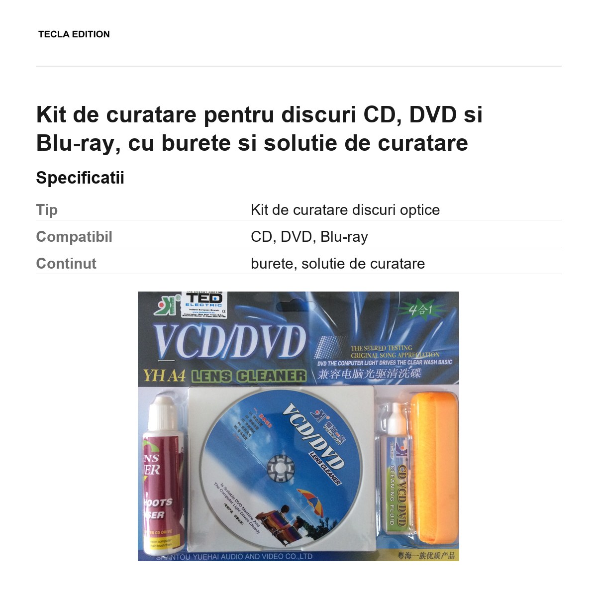 Kit de curatare pentru discuri CD, DVD si Blu-ray, cu burete si solutie de curatare [2]