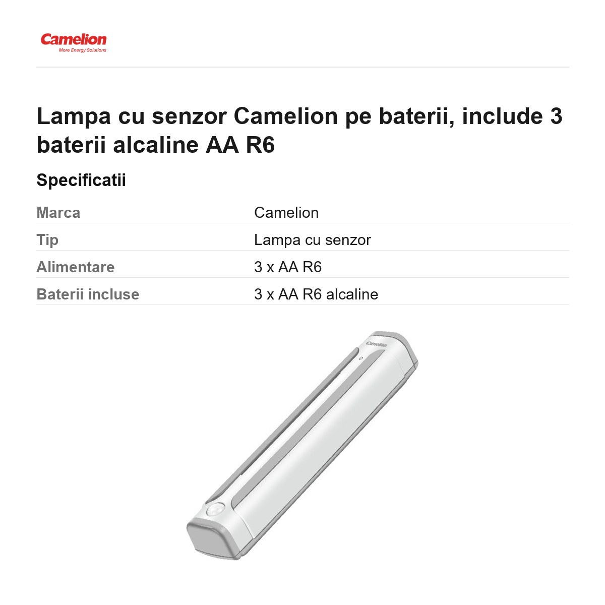 Lampa cu senzor Camelion pe baterii, include 3 baterii alcaline AA R6 [2]