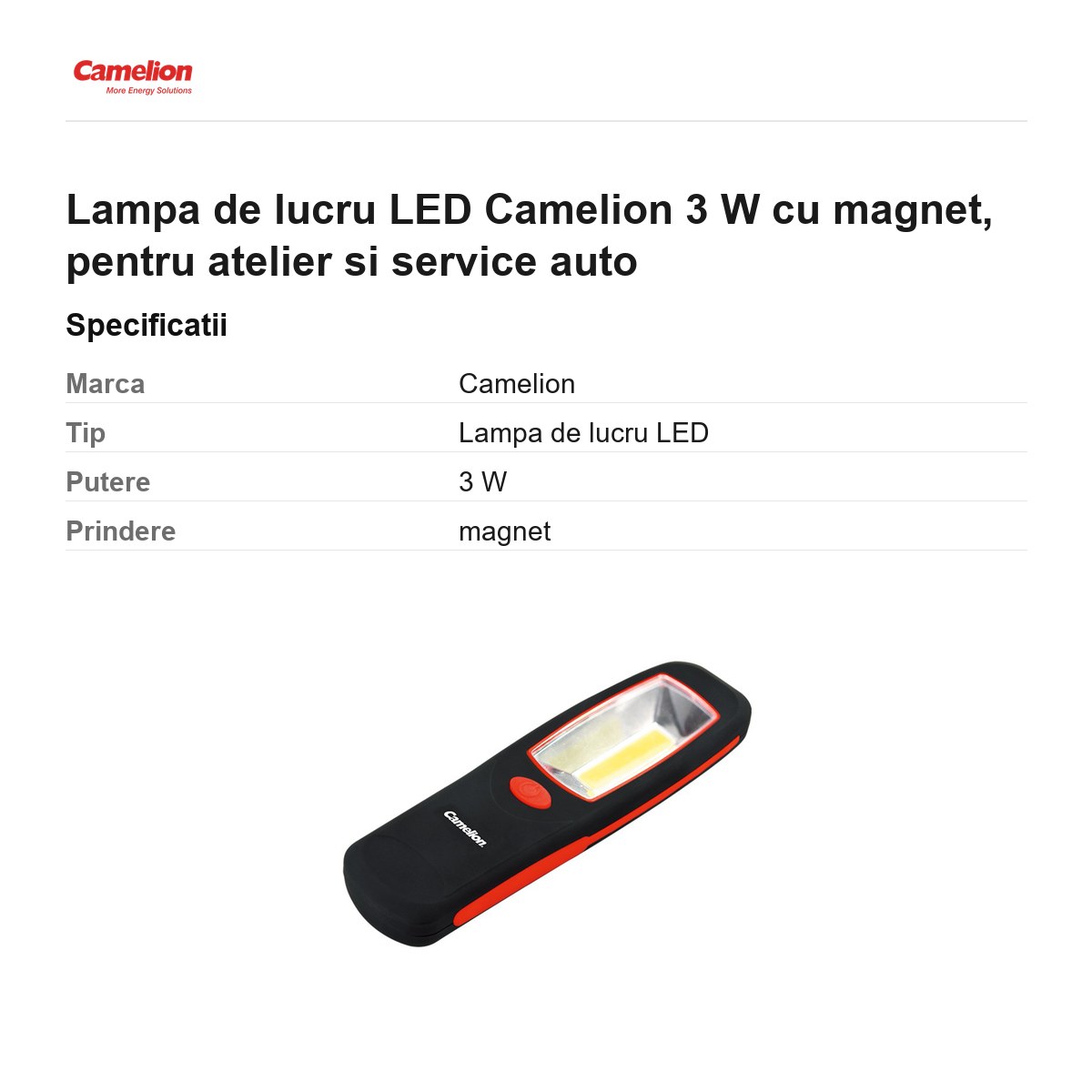 Lampa de lucru LED Camelion 3 W cu magnet, pentru atelier si service auto [2]