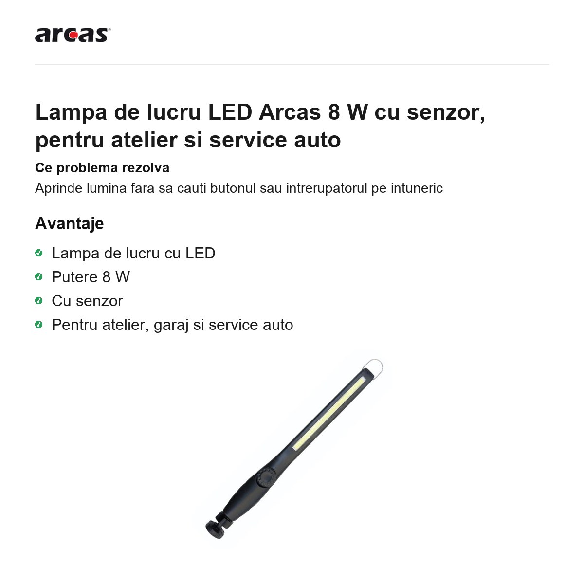 Lampa de lucru LED Arcas 8 W cu senzor, pentru atelier si service auto [1]