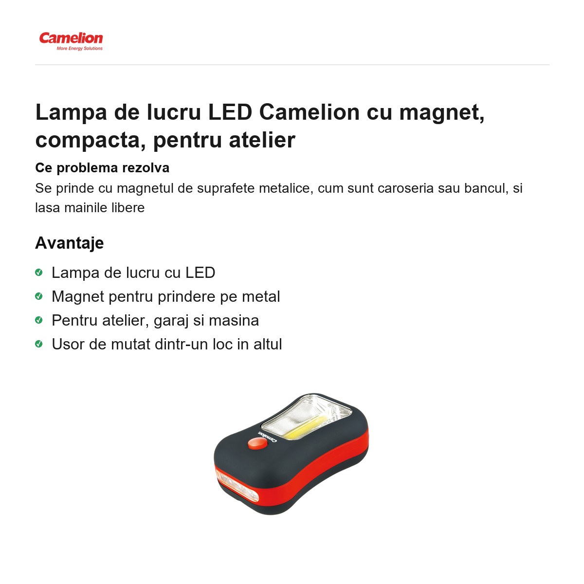 Lampa de lucru LED Camelion cu magnet, compacta, pentru atelier [1]