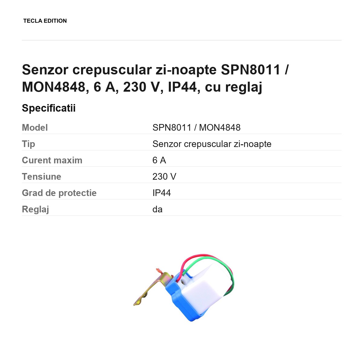 Senzor crepuscular zi-noapte SPN8011 / MON4848, 6 A, 230 V, IP44, cu reglaj [2]