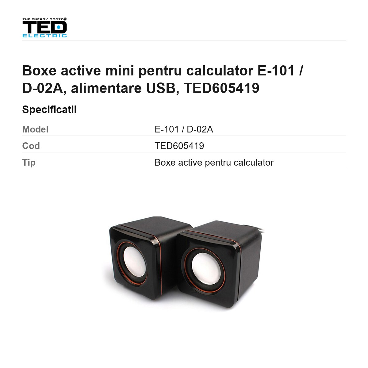 Boxe active mini pentru calculator E-101 / D-02A, alimentare USB, TED605419 [2]