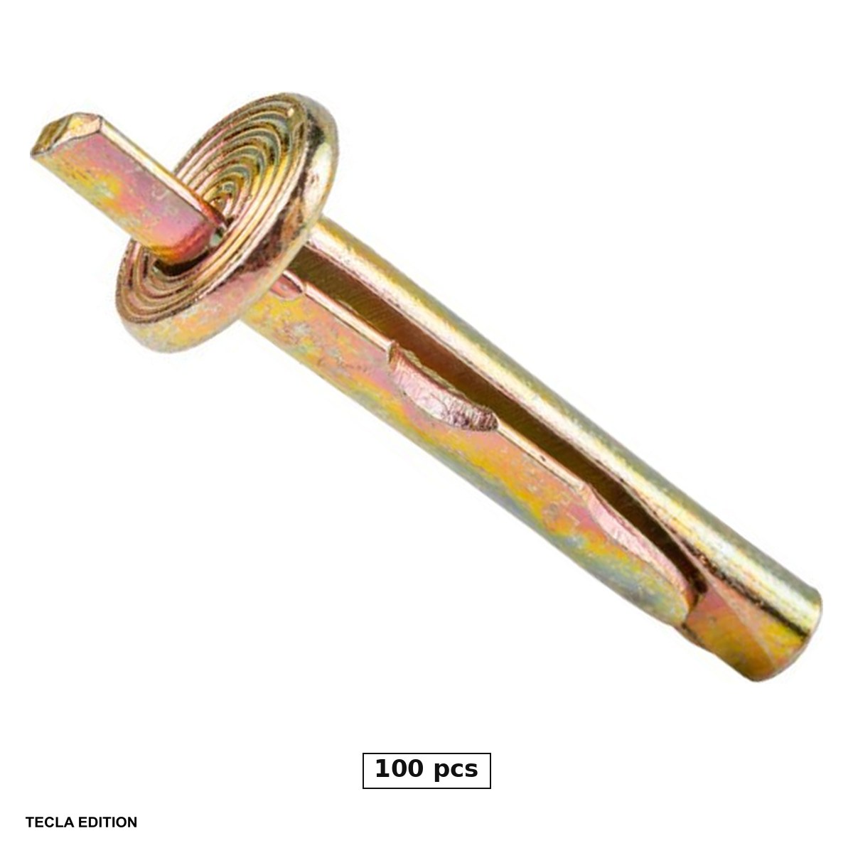 Dibluri - Set 100 dibluri metalice pentru montaj prin percutie, 6x40 mm, zincate galben, tin plinta si profilele lipite de perete fara sa fie nevoie de diblu cu guler