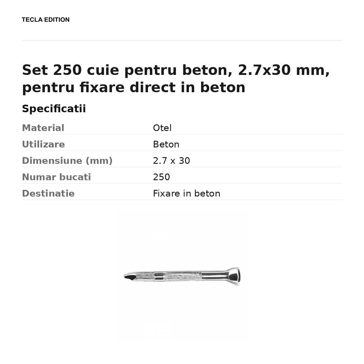 Set 250 cuie pentru beton, 2.7x30 mm, pentru fixare direct in beton [2]