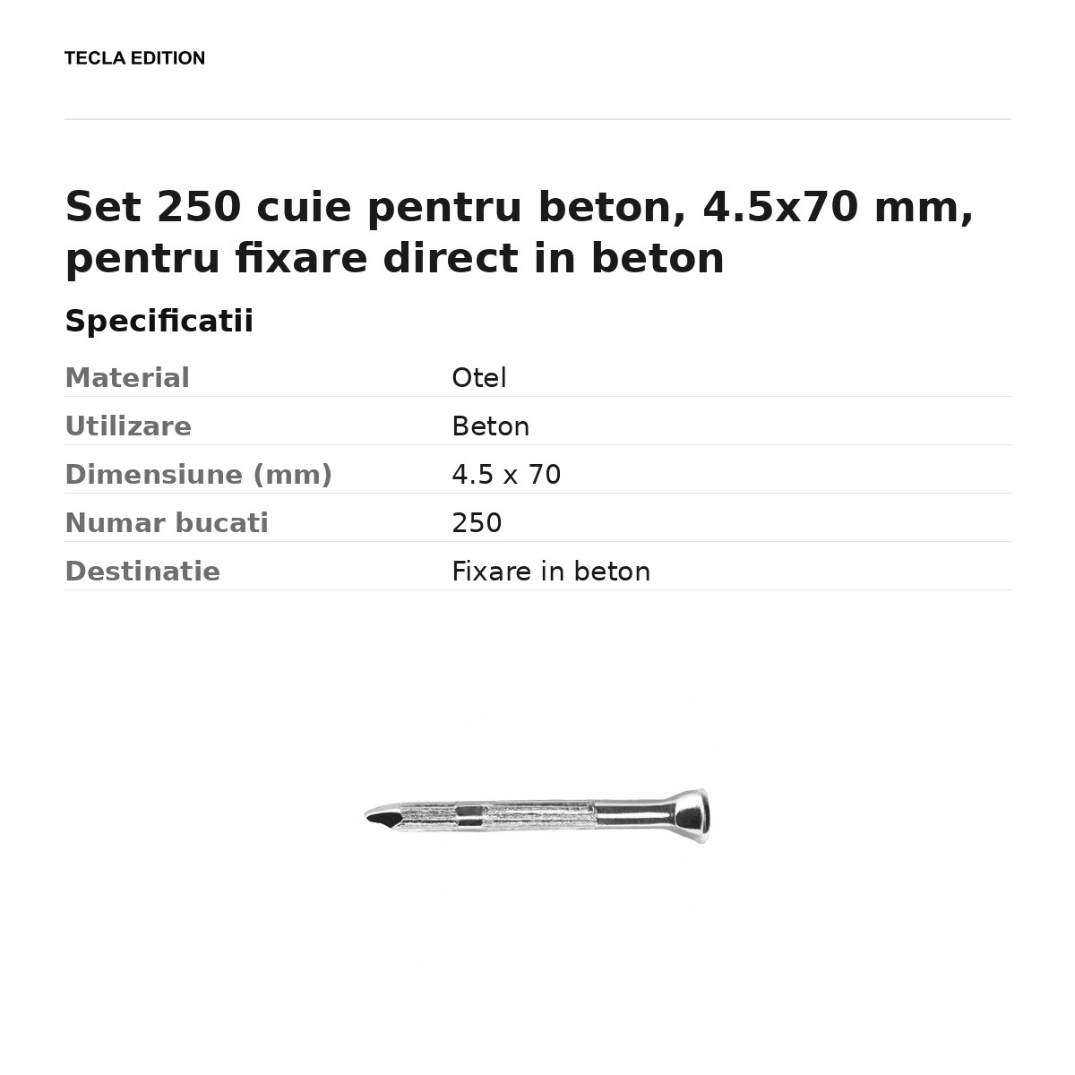 Set 250 cuie pentru beton, 4.5x70 mm, pentru fixare direct in beton [2]