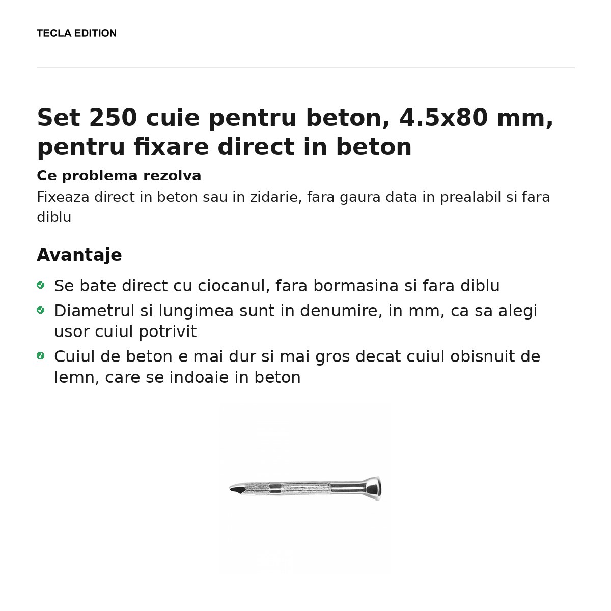Set 250 cuie pentru beton, 4.5x80 mm, pentru fixare direct in beton [1]