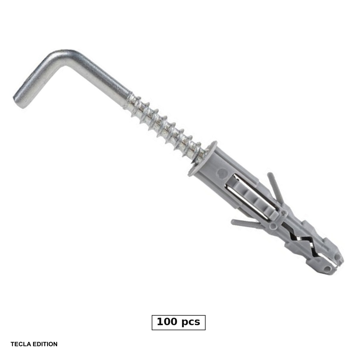 Dibluri - Set 100 dibluri cu carlig tip L, 10 mm, carlig 5.5x60 mm, tin surubul strans in perete, acolo unde surubul singur nu prinde