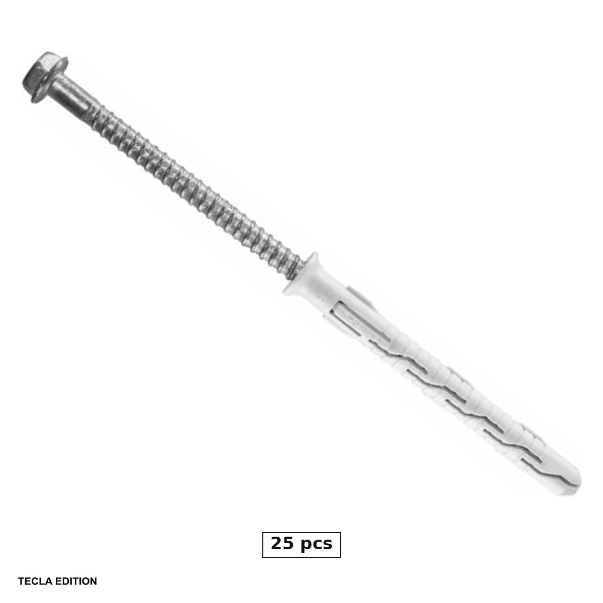 Dibluri - Set 25 dibluri cu surub cap hexagonal, 10x140 mm, tin surubul strans in perete, acolo unde surubul singur nu prinde