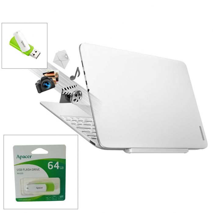 Memorie USB 2.0 Apacer 64Gb, AH335, rotativa, alb cu verde [5]