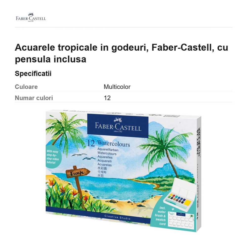 Acuarele tropicale in godeuri, Faber-Castell, cu pensula inclusa [3]