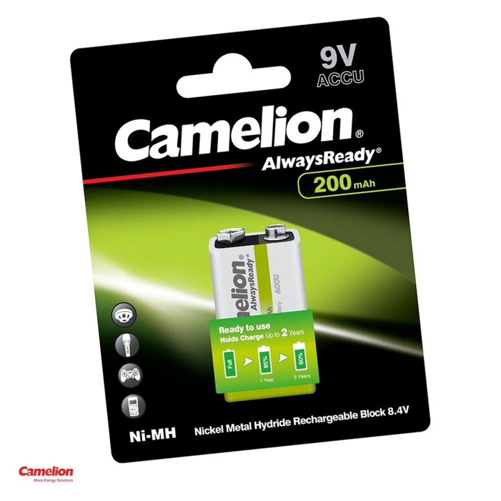 Acumulator Camelion AlwaysReady HR6F22 9V, Ni-MH, 8.4 V, 200 mAh, preincarcat, gata de folosire, 48.5 x 26.2 x 15.2 mm, in blister [1]