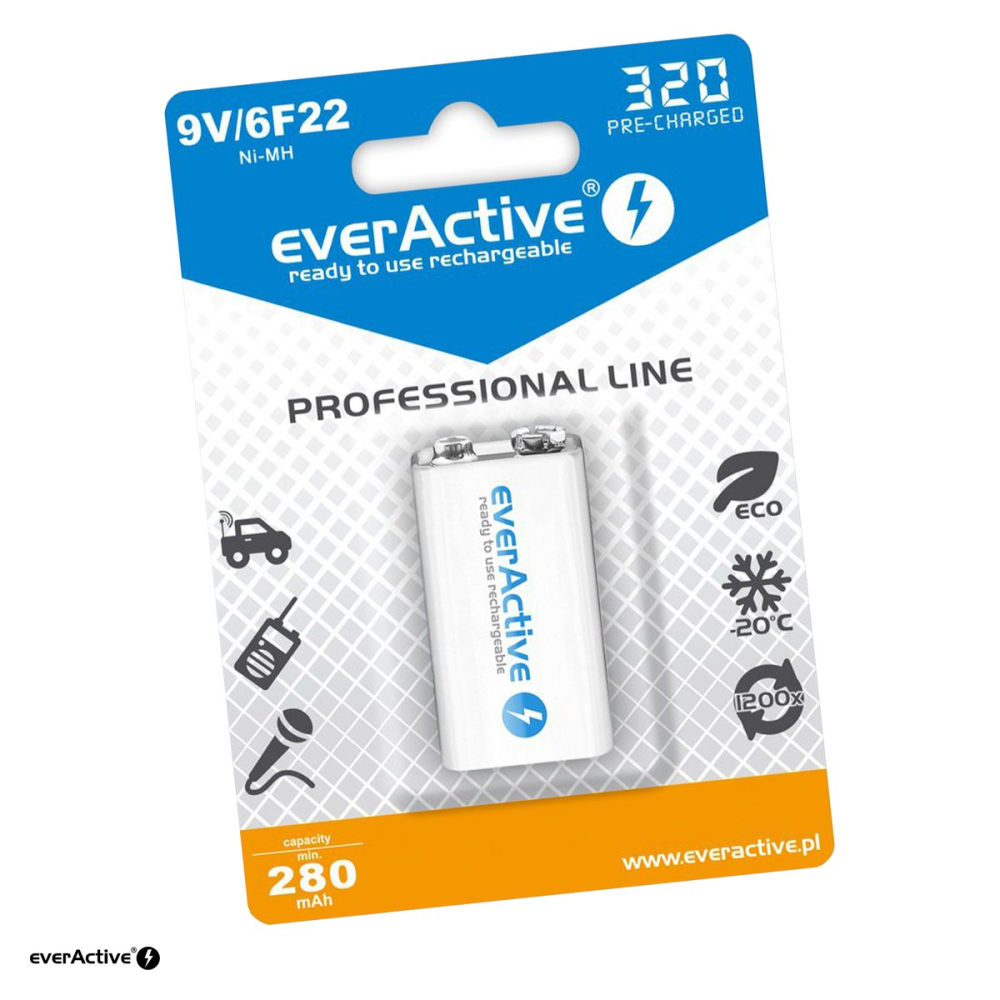 Acumulator everActive Professional Line 9V 320 EVHRL22-320, Ni-MH, 280 mAh minim, preincarcat, autodescarcare redusa, in blister [1]