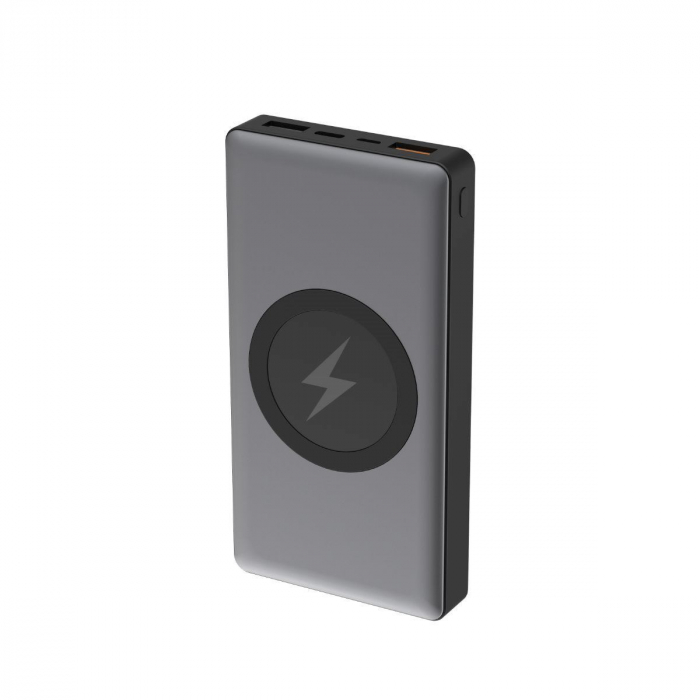Acumulator extern Qi wireless Platinet 44571,10000mAh Quick Charge, USB tip C,2 intrari 3 iesiri, gri [4]