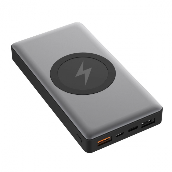 Acumulator extern Qi wireless Platinet 44571,10000mAh Quick Charge, USB tip C,2 intrari 3 iesiri, gri [3]