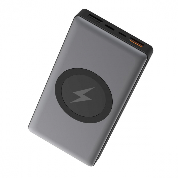 Acumulator extern Qi wireless Platinet 44571,10000mAh Quick Charge, USB tip C,2 intrari 3 iesiri, gri [2]