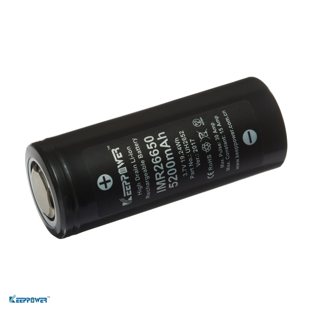 Acumulator KeepPower IMR26650 UH2652, Li-Ion, format 26650, 3.7 V, 5200 mAh, 26.3 x 66.5 mm, descarcare 15 A continuu, 30 A in puls, bulk [4]