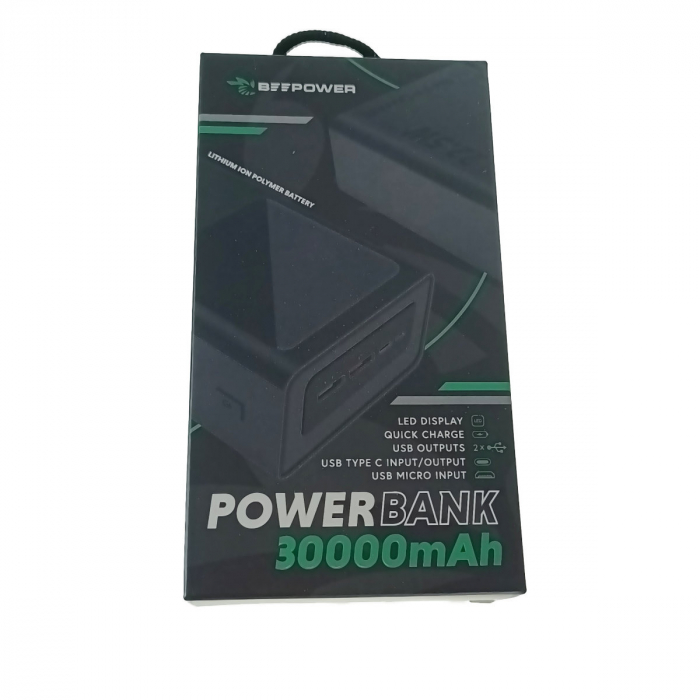 Acumulator portabil PD 22.5W, 30000mAh, tip Power bank BeePower BP-30 50012, QC, USB-A si C, display si lanterna, negru [5]