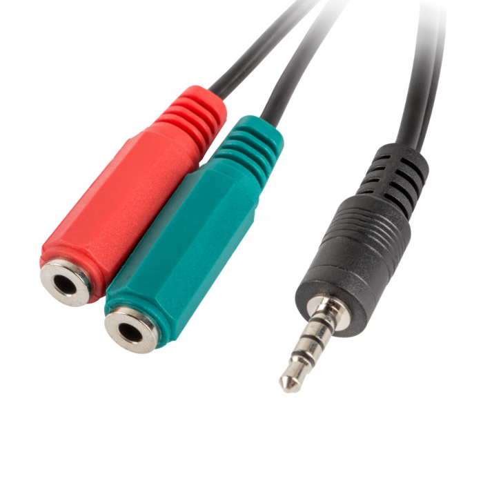Adaptor audio Jack 3.5 mm tata 4 pini la 2 x Jack 3.5 mm 3 pini mama, Lanberg 40991, cu cablu 20 cm, negru [2]